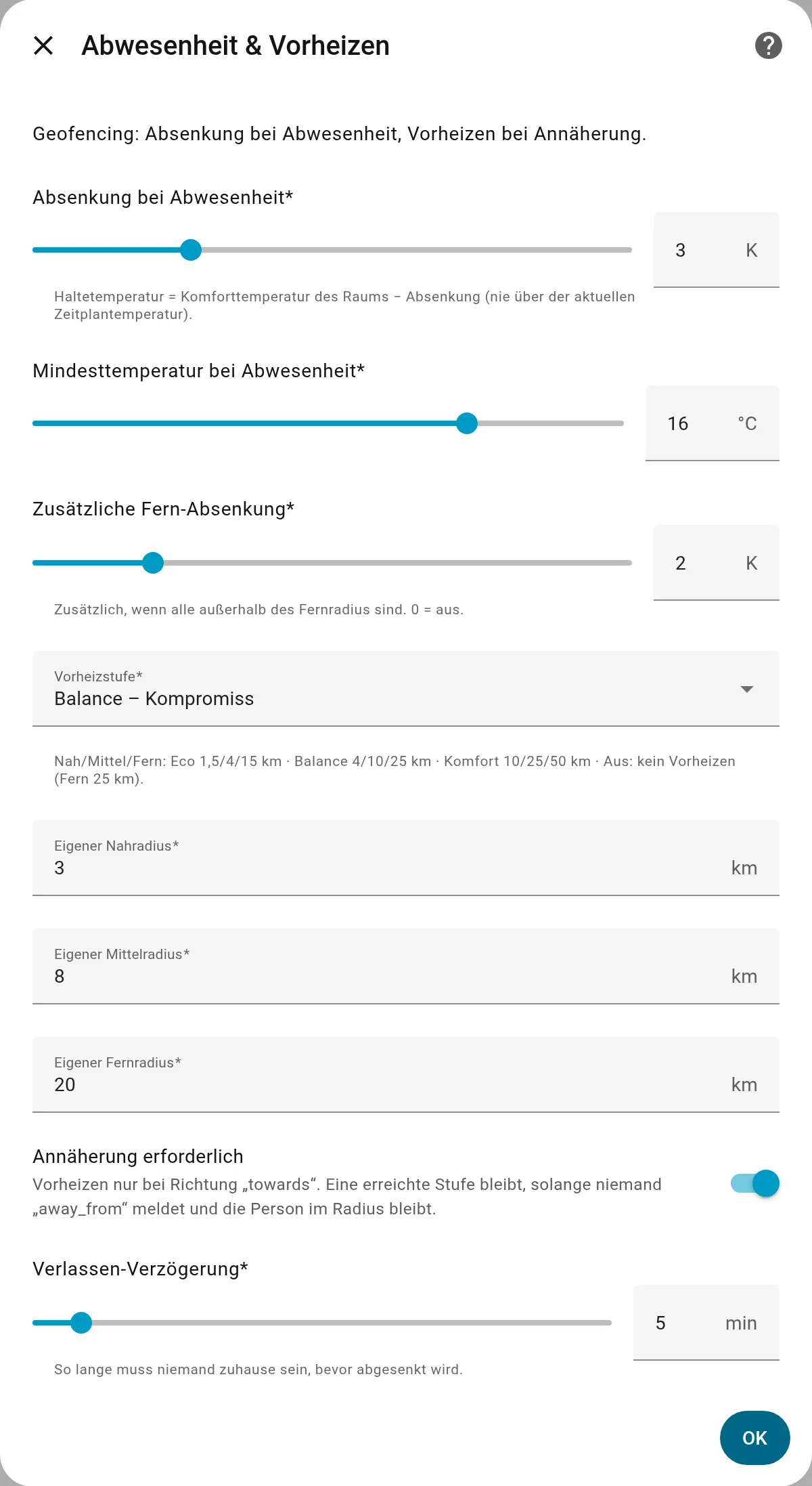 Einrichtung der Abwesenheit